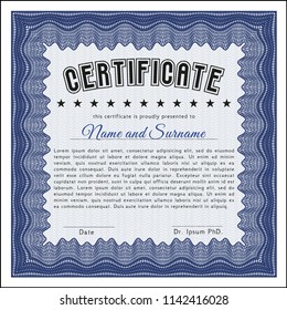 Blue Diploma template or certificate template. Customizable, Easy to edit and change colors. With linear background. Good design. 