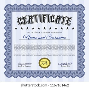 Blue Diploma template or certificate template. Customizable, Easy to edit and change colors. With linear background. Artistry design. 