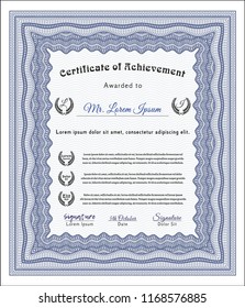Blue Diploma template or certificate template. Customizable, Easy to edit and change colors. With guilloche pattern and background. Good design. 