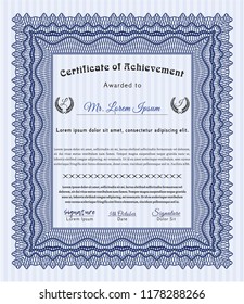 Blue Diploma template or certificate template. Customizable, Easy to edit and change colors. With complex background. Modern design. 
