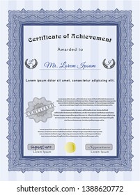 Blue Diploma template or certificate template. Customizable, Easy to edit and change colors. With guilloche pattern. Modern design. 
