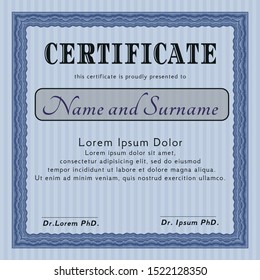Blue Diploma template or certificate template. Customizable, Easy to edit and change colors. Complex background. Money style design. 