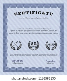 Blue Diploma template or certificate template. Detailed. With quality background. Superior design. 