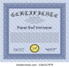 Blue Diploma template or certificate template. Detailed. With quality background. Money design. 