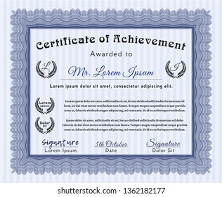 Blue Diploma template or certificate template. Detailed. Complex background. Good design. 