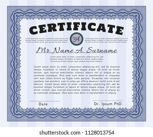 Blue Diploma template or certificate template. Easy to print. Vector illustration. Perfect design. 