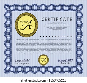 Blue Diploma template or certificate template. Easy to print. Vector illustration. Perfect design. 