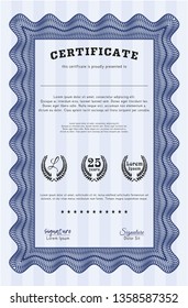 Blue Diploma template or certificate template. Easy to print. Customizable, Easy to edit and change colors. Money style design. 