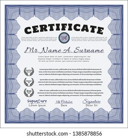 Blue Diploma template or certificate template. Easy to print. Money design. Vector illustration. 