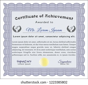 Blue Diploma template or certificate template. Elegant design. Printer friendly. Detailed. 