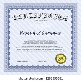 Blue Diploma template or certificate template. Excellent design. Customizable, Easy to edit and change colors. Easy to print. 