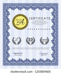 Blue Diploma template or certificate template. Lovely design. Printer friendly. Customizable, Easy to edit and change colors. 