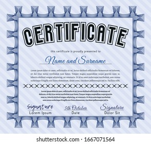 Blue Diploma template or certificate template. Lovely design. Vector illustration. With complex background. 