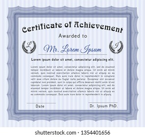 Blue Diploma template or certificate template. Modern design. Detailed. With background. 