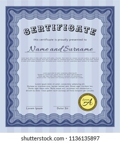 Blue Diploma template or certificate template. Money Pattern design. Customizable, Easy to edit and change colors. With great quality guilloche pattern. 