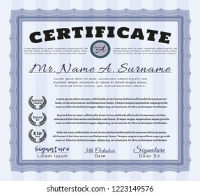 Blue Diploma template or certificate template. Money Pattern design. Printer friendly. Customizable, Easy to edit and change colors. 