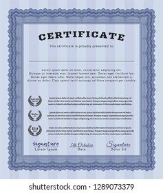 Blue Diploma template or certificate template. Money style design. Detailed. With guilloche pattern. 