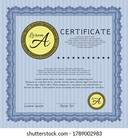 Blue Diploma template or certificate template.  Money design.  Easy to print.  Customizable, Easy to edit and change colors. 