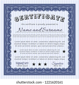 Blue Diploma template or certificate template. Nice design. Detailed. With quality background. 