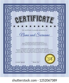 Blue Diploma template or certificate template. Nice design. With background. Customizable, Easy to edit and change colors. 