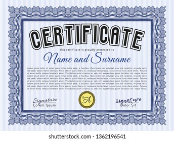 Blue Diploma template or certificate template. Nice design. Customizable, Easy to edit and change colors. With background. 