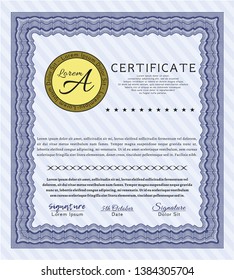 Blue Diploma template or certificate template. Nice design. With guilloche pattern. Customizable, Easy to edit and change colors. 