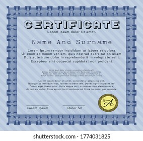 Blue Diploma template or certificate template.  Nice design.  With guilloche pattern.  Customizable, Easy to edit and change colors. 