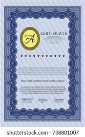 Blue Diploma template or certificate template. Nice design. Detailed. Printer friendly. 
