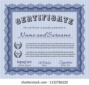 Blue Diploma template or certificate template. Printer friendly. Excellent design. Customizable, Easy to edit and change colors. 