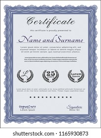 Blue Diploma template or certificate template. Printer friendly. Excellent design. Detailed. 