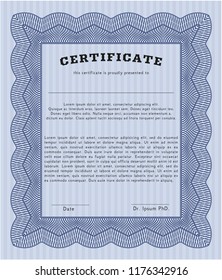 Blue Diploma template or certificate template. Printer friendly. Detailed. Money design. 