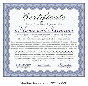 Blue Diploma template or certificate template. Printer friendly. Excellent design. Detailed. 