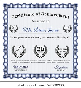 Blue Diploma template or certificate template. Printer friendly. Detailed. Modern design. 