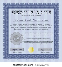 Blue Diploma template or certificate template. With quality background. Perfect design. Customizable, Easy to edit and change colors. 
