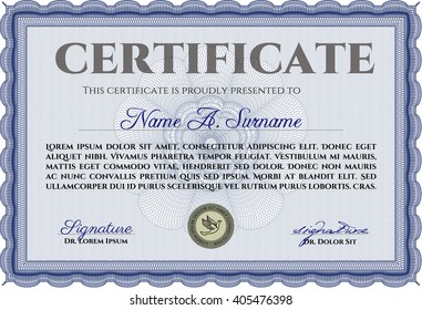 Blue Diploma template or certificate template. With quality background. Beauty design. Vector pattern that is used in money and certificate. 