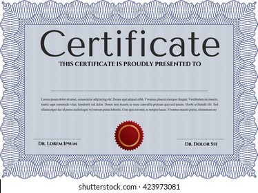 Blue Diploma template or certificate template. With quality background. Vector pattern that is used in money and certificate. Beauty design. 