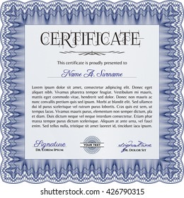 Blue Diploma template or certificate template. With quality background. Vector pattern that is used in money and certificate. Beauty design. 