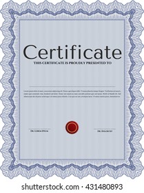 Blue Diploma template or certificate template. With quality background. Artistry design. Vector pattern that is used in money and certificate. 
