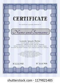 Blue Diploma template or certificate template. Sophisticated design. Customizable, Easy to edit and change colors. With linear background. 
