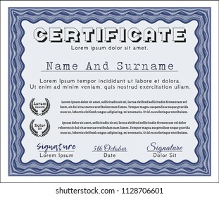 Blue Diploma template or certificate template. Vector illustration. With background. Superior design. 