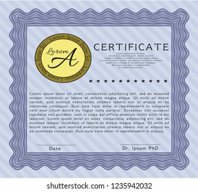 Blue Diploma template or certificate template. Vector illustration. Complex background. Good design. 