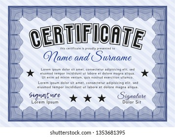 Blue Diploma template. Complex background. Customizable, Easy to edit and change colors. Money Pattern. 