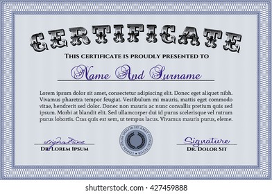 Blue Diploma template. With complex background. Excellent design. Vector illustration. 
