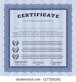 Blue Diploma template. With complex linear background. Customizable, Easy to edit and change colors. Money Pattern design. 