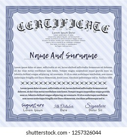Blue Diploma template. With complex linear background. Customizable, Easy to edit and change colors. Retro design. 