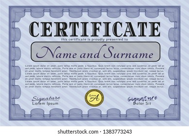 Blue Diploma template. With complex linear background. Customizable, Easy to edit and change colors. Money Pattern design. 