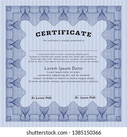 Blue Diploma template. With complex linear background. Vector illustration. Excellent design. 
