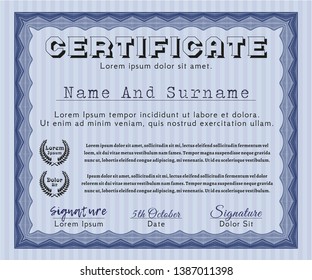 Blue Diploma template. With complex linear background. Vector illustration. Lovely design. 