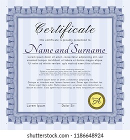 Blue Diploma template. Customizable, Easy to edit and change colors. With complex background. Money design. 
