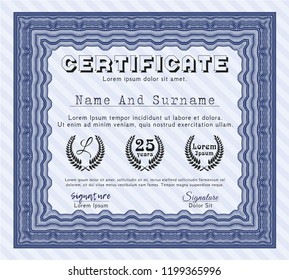 Blue Diploma template. Customizable, Easy to edit and change colors. With great quality guilloche pattern. Good design. 